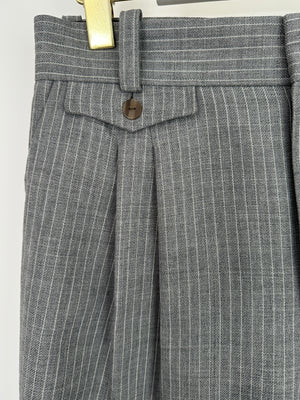 Loewe Grey Pinstripe Wool Balloon Trousers with Buttoned Ankle Cuffs Size FR 42 (UK 14)