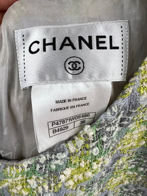 Chanel Yellow, Green Pink Boucle Tweed Shift Dress FR 36 (UK 8)