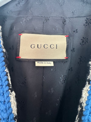 Gucci Black & White Houndstooth Wool Jacket with Electric Blue Thread Detail Size IT 36 (UK 4)