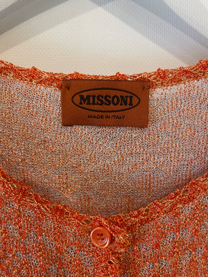 Missoni Orange and Pink Metallic Knit Button Down Cardigan Size UK 8/10