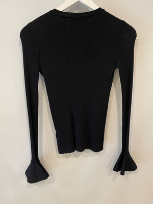 Valentino Black Long Sleeve Ribbed Top with Sleeve Details Size XS (UK 6)