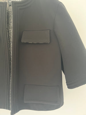 *HOT* Chanel 12/A Black and Silver Metallic Tweed Lined Pocket Jacket Size FR 42 (UK 14)