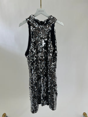 Galvan Silver Galaxy Sequin Halter Neck Dress with Bow Detail FR 36 (UK 8)