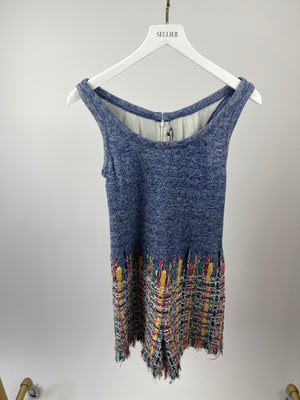 Chanel Blue Sleeveless Tweed Playsuit with Frayed Detail FR 38 (UK 10)