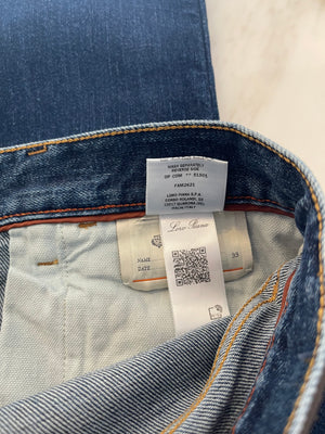 Loro Piana Menswear Blue Jeans with Brown Stitching Detail Size LP 33 (Size M)