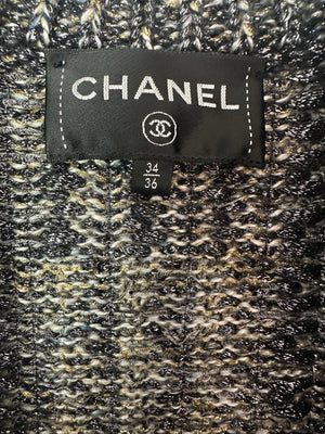 Chanel 16A Metallic Silver & Gold Tweed Cape with Gold Button Detail Size FR 34/36 (UK 6/8)