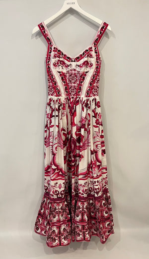 Dolce & Gabbana White and Pink Printed Sleeveless Maxi Dress Size IT 38 (UK 6)
