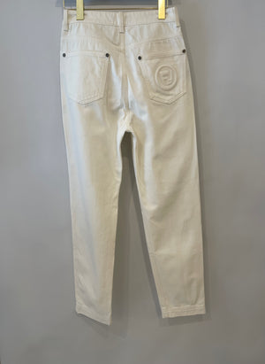 Fendi White Denim Jeans with FF Logo Detail Size IT 42 (UK 10)