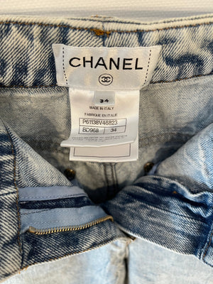 Chanel Blue Straight-Leg Jeans With Heart Silver CC Logo Buttons Size FR 34 (UK 6)