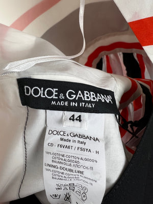 Dolce & Gabbana Red Striped Print Halter Neck Pleated Midi Dress IT 44 (UK 12)