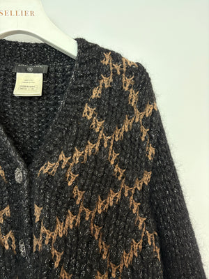 Chanel Black and Brown Quilted Mohair Cardigan with Silver Threads and Black Chain Button Details Size FR 34 (UK 6)