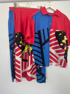 Christian Dior Red, White and Blue Printed Short-Sleeve Shirt and Long Skirt Set Size FR 44 (UK 16)
