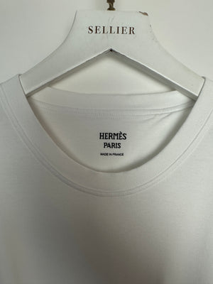 Hermes White Cotton T-Shirt with Embroidered Pocket Detail Size FR 40 (UK 12)