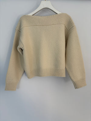 Celine Beige Cable Knitted Triomphe Long Sleeve Jumper Size S (UK 8)