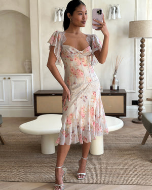 Dolce & Gabbana Sleeveless Silk Dress with Floral Print and Lace Insert Details Size IT 42 (UK 10)