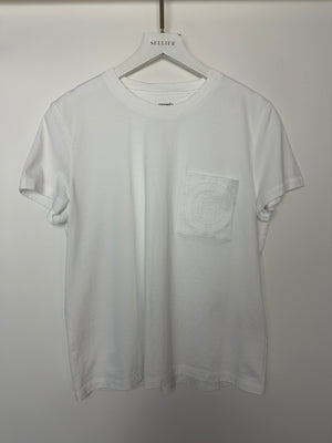 Hermes White Cotton T-Shirt with Embroidered Pocket Detail Size FR 40 (UK 12)