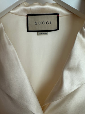 Gucci Cream Silk Long Sleeve Shirt GG Gold Buttons Detail Size IT 38 (UK 6) RRP £890