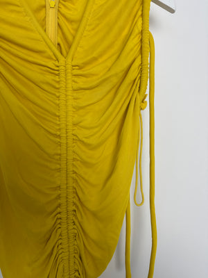 Proenza Schouler Yellow Maxi Dress with Long Shoulder Drawstring Asymmetric Details Size US 4 (UK 8)