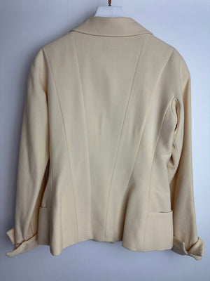 Chanel Vintage Cream Double Breasted Wool Blazer Jacket and Skirt Set with Gold CC Logo Button Detail FR 36 (UK 8)