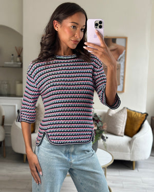 *FIRE PRICE* Chanel Pink, Black Metallic Green Mid-Sleeve Top FR 38 (UK 10)