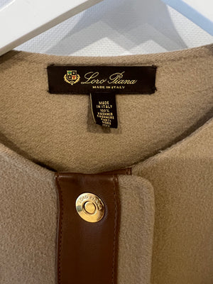 Loro Piana Beige Cashmere Cape With Brown Leather Trim and Gold Buttons One Size
