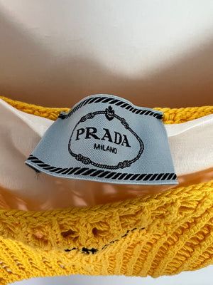 Prada Yellow Crochet Knitted Top and Skirt Set Size IT 38 (UK 6)