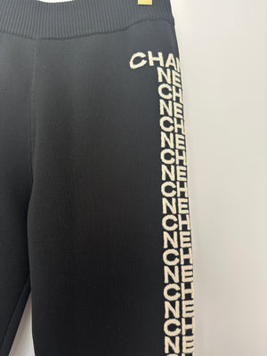 Chanel 19B Black Wool Jogging Bottom with Chanel Embroidery Detail Size FR 44 (UK 14) RRP £1,400