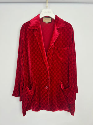 Gucci Red Velvet Long Sleeve GG Monogram Shirt Size IT 38 (UK 6)