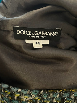 Dolce & Gabbana Blue Tweed Mini Dress with Crystal Belt Detail IT 44 (UK 12)