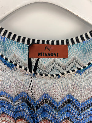 Missoni Blue & White Zig Zag Open-Knit Crop Top Size IT 38 (UK 6)