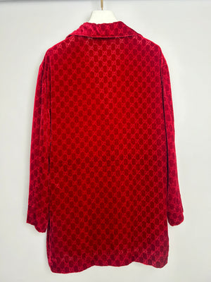 Gucci Red Velvet Long Sleeve GG Monogram Shirt Size IT 38 (UK 6)