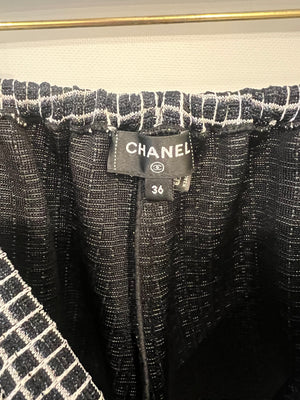 Chanel Black and White Checkered Micro Shorts with Silver Metallic Details and Silver CC Logo Buttons Size FR 36 (UK 8)