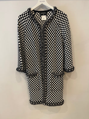 Chanel White and Black Checkered Coat with Trim Detailing Size FR 34 (UK 6) RRP £4,100