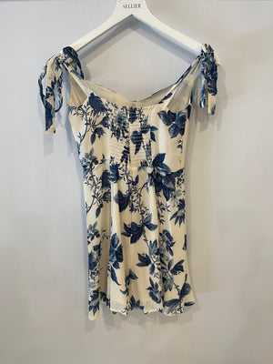 Reformation White and Blue Floral Printed Mini Dress Size US 4 (UK 8)