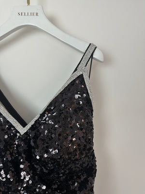 Dolce & Gabbana Exclusive Black Sequin Midi Dress with Embellished Strap Detail Size IT 48 (UK 16)