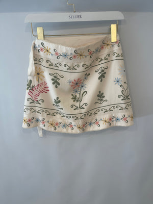 Agua Bendita Cream Wrap Mini Skirt with Flower Print Details Size XS/S (UK 6/8) RRP £210