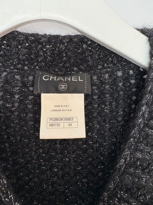 Chanel Black and Brown Quilted Mohair Cardigan with Silver Threads and Black Chain Button Details Size FR 34 (UK 6)