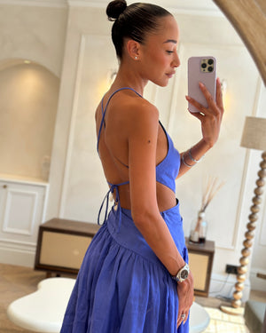 Zimmermann Blue Linen Strap Midi Dress Size OP (UK 6P)