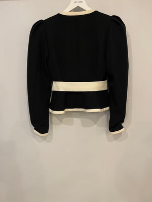 Alessandra Rich Black Wool Peplum Jacket with Removable White Bow Detail Size IT 38 (UK 6) RRP £1,020