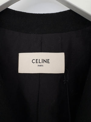Celine Black Double Breasted Cropped Wool Jacket with Gold Triomphe Logo Button Detail Size FR 34 (UK 6)