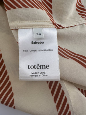 Toteme Silk Beige Long Sleeve Shirt and Shorts Set with Monogram Details Size XS (UK6)