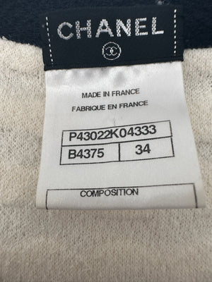 Chanel Cream Sleeveless Midi Dress with Navy Hem and Pocket Detail Size FR 34 (UK 6)