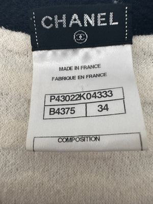 Chanel Cream Sleeveless Midi Dress with Navy Hem and Pocket Detail Size FR 34 (UK 6)
