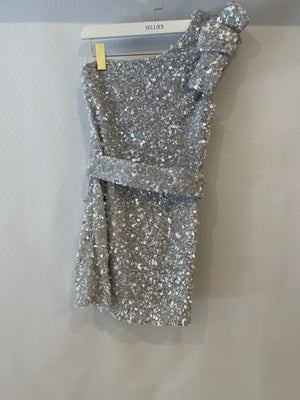 Rachel Gilbert Silver Sequin Embellished Kara Mini Dress Size AU 1 (UK 8) RRP £1,500
