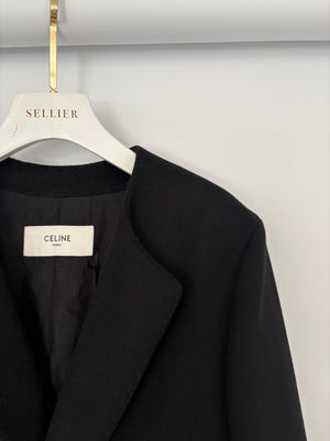 Celine Black Double Breasted Cropped Wool Jacket with Gold Triomphe Logo Button Detail Size FR 34 (UK 6)