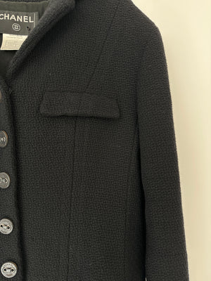 *FIRE PRICE* Chanel 02A Black Wool Jacket with Zips on The Sleeves & Leather Buttons Size FR 42 (UK 14)