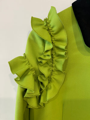 Gucci Cruise 2017 Apple Green Wool Coat with Pearl Embellished Buttons and Ruffles Detail IT 42 (UK 10)