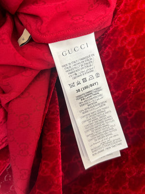 Gucci Red Velvet Long Sleeve GG Monogram Shirt Size IT 38 (UK 6)