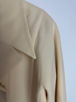 Chanel Vintage Cream Double Breasted Wool Blazer Jacket and Skirt Set with Gold CC Logo Button Detail FR 36 (UK 8)