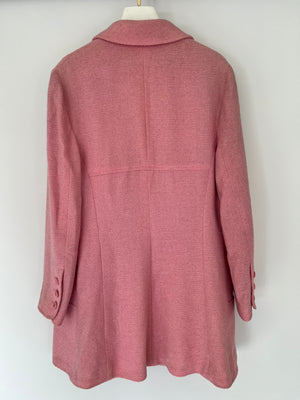 Chanel 94P Pink Longline Tweed Jacket with Gold CC Logo Button Details, Size FR 40 (UK 12)